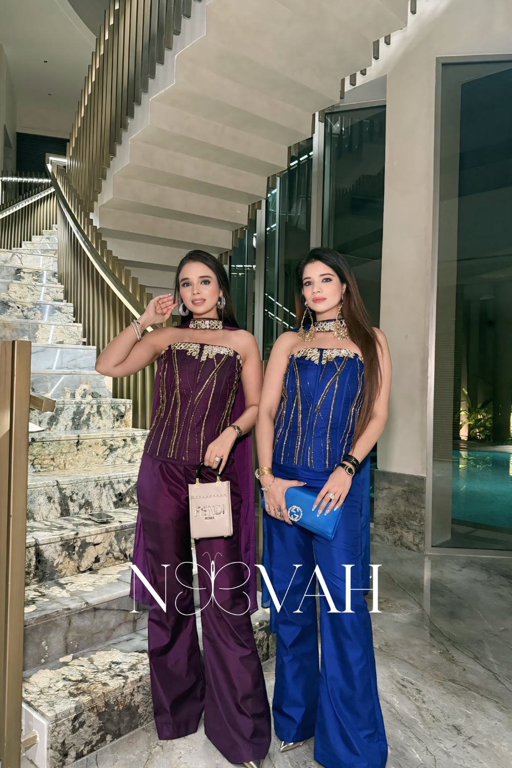 Pure silk cordset with Scandinavian scarf hand embriodered