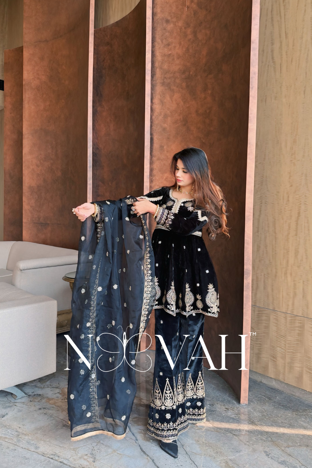 Velvet 3 pc suit with dupatta all embriodered