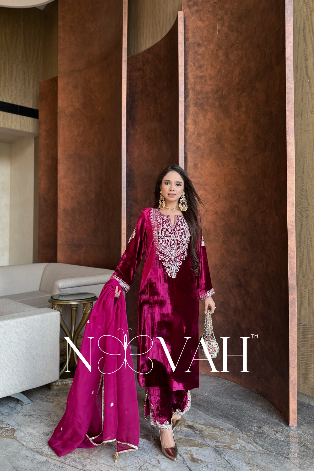 Pure velvet 3 pc suit with dupatta all embriodered