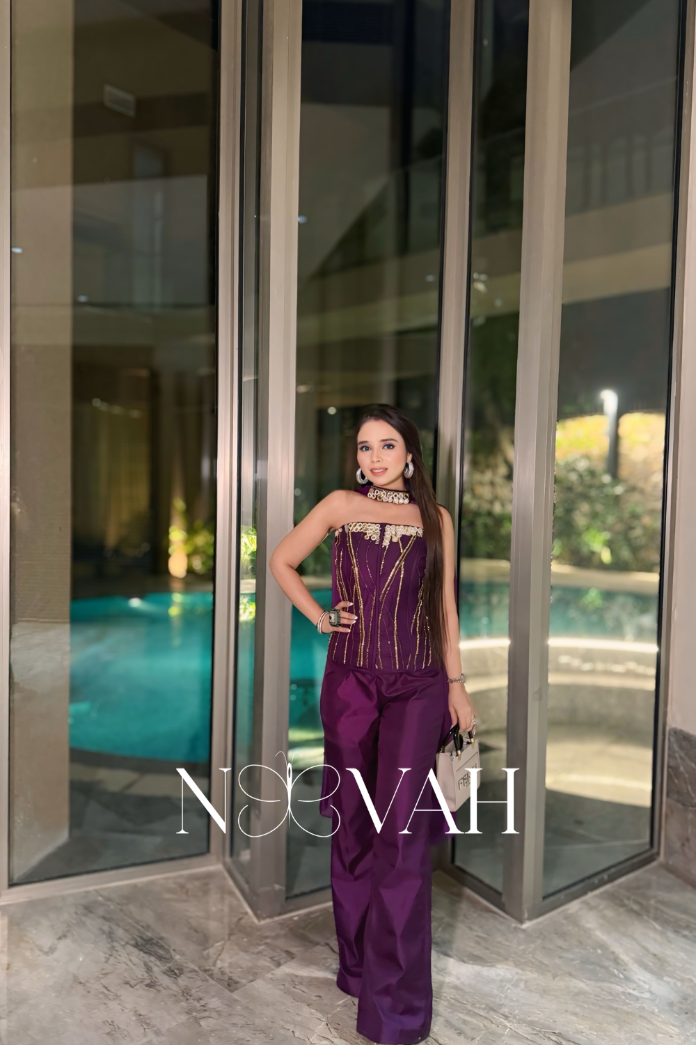 Pure silk cordset with Scandinavian scarf hand embriodered