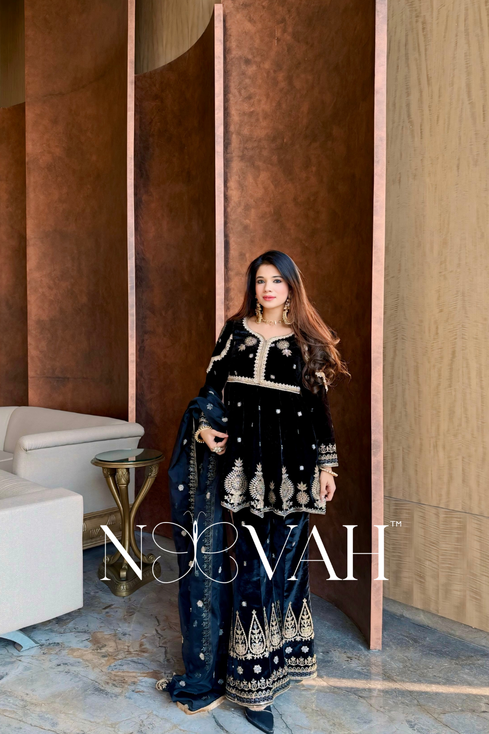 Velvet 3 pc suit with dupatta all embriodered