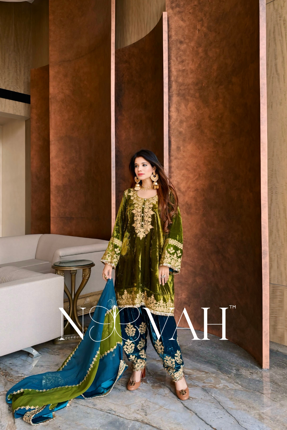 Pure velvet 3 pc suit with dupatta all embriodered