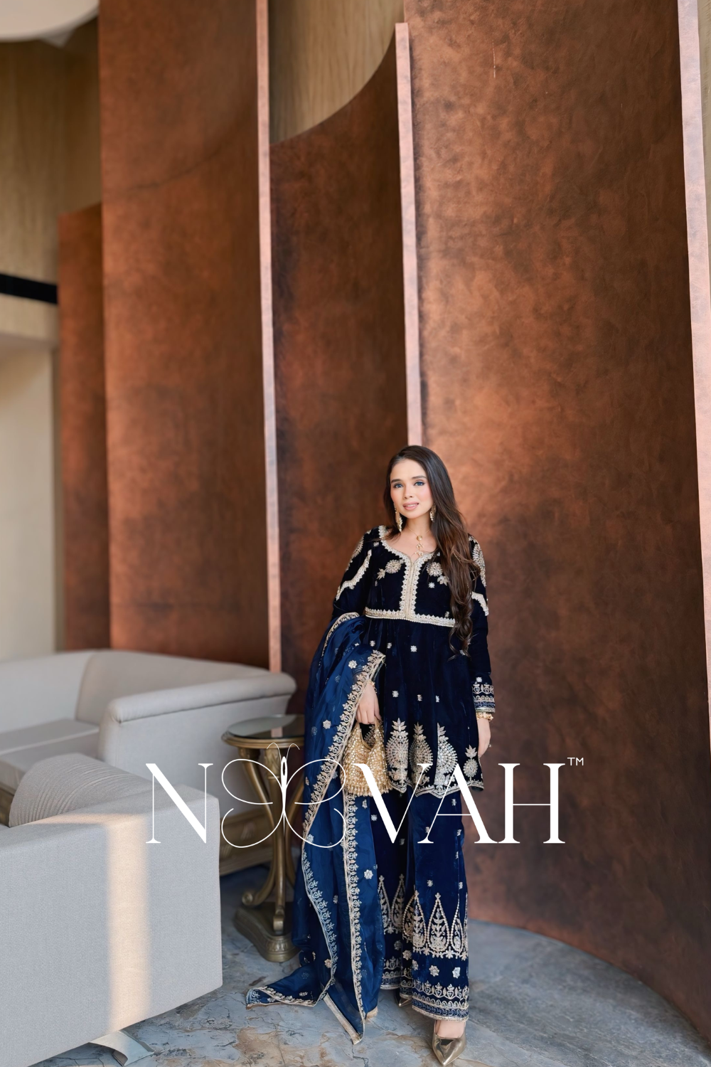 Velvet 3 pc suit with dupatta all embriodered