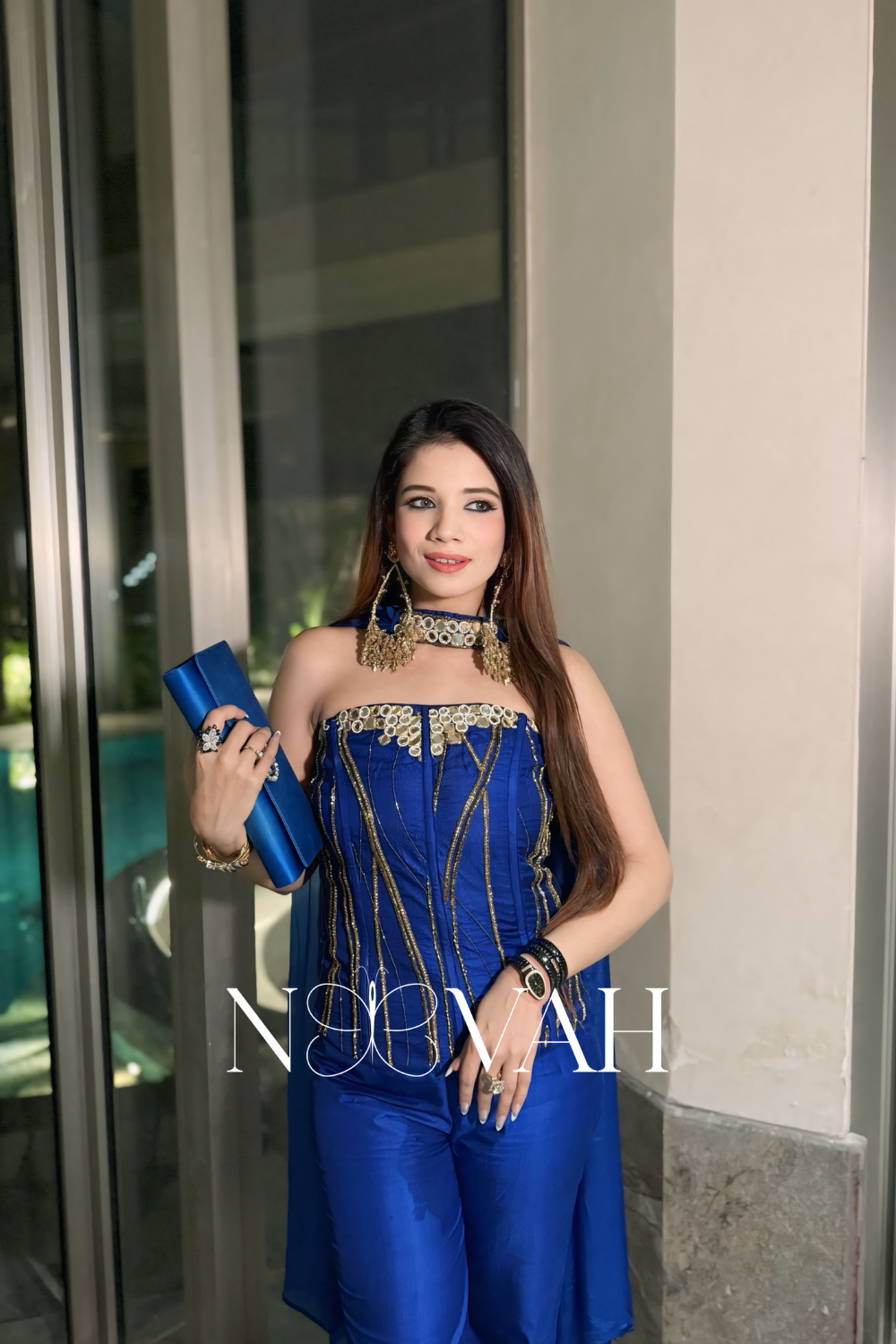 Pure silk cordset with Scandinavian scarf hand embriodered