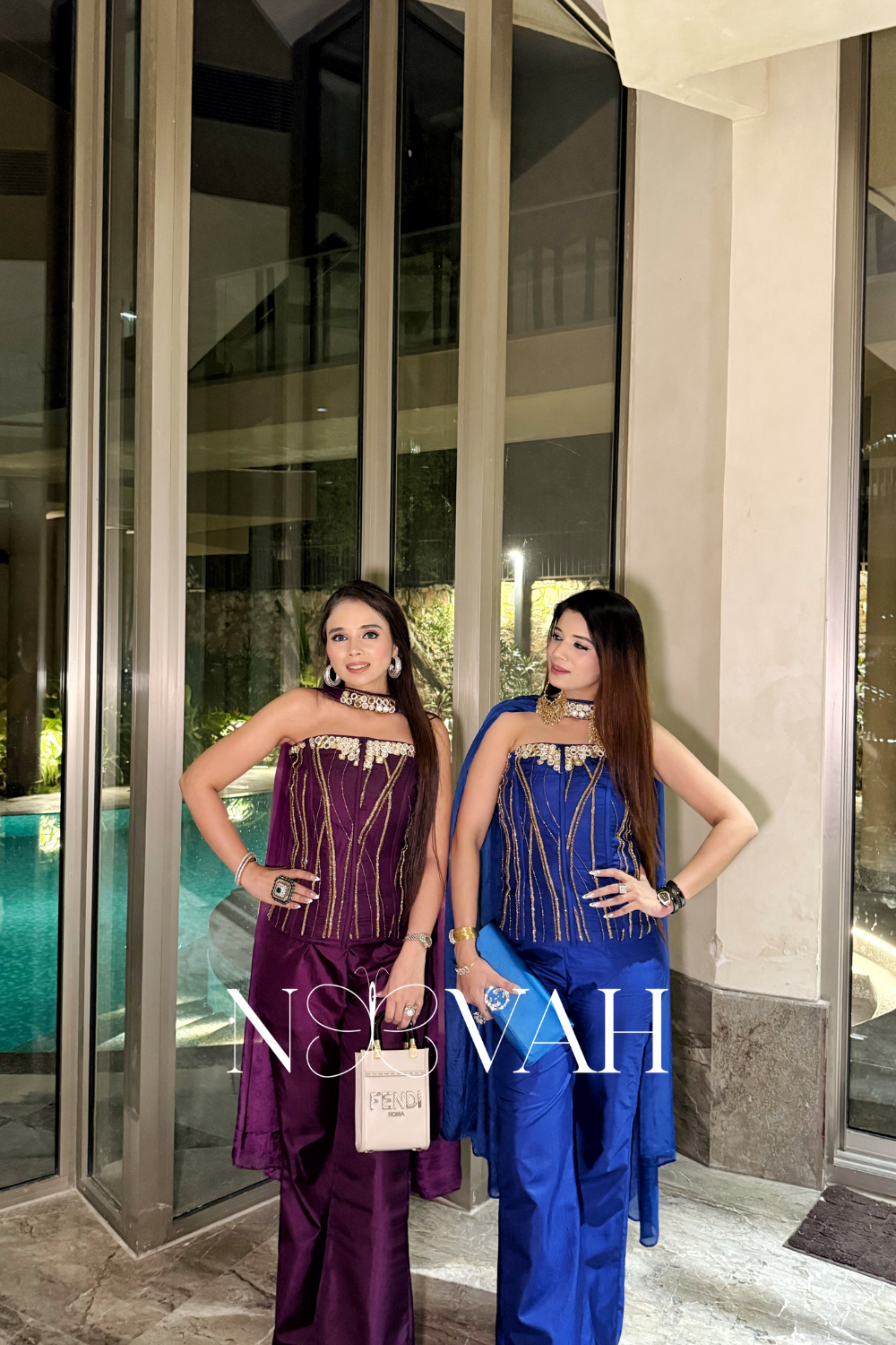 Pure silk cordset with Scandinavian scarf hand embriodered