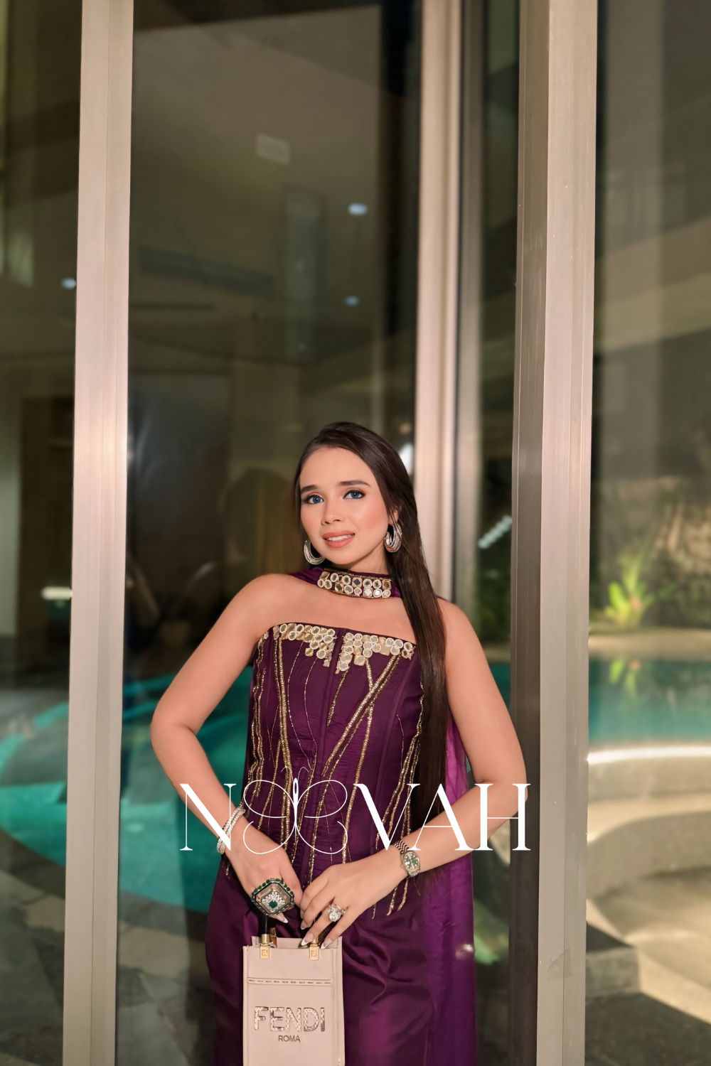 Pure silk cordset with Scandinavian scarf hand embriodered