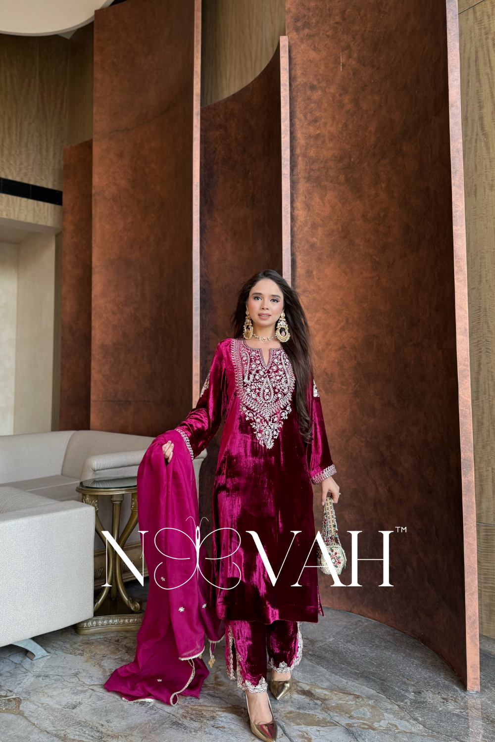 Pure velvet 3 pc suit with dupatta all embriodered