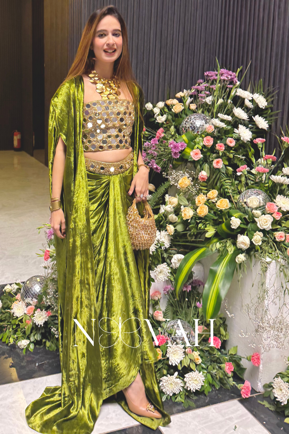 Pure velvet 3 pc cape drape and corset all glass work