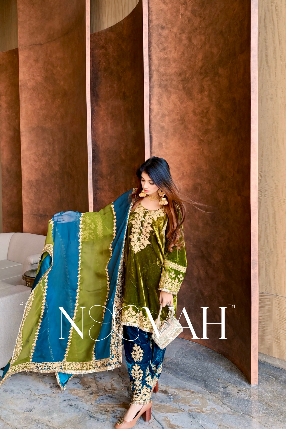 Pure velvet 3 pc suit with dupatta all embriodered
