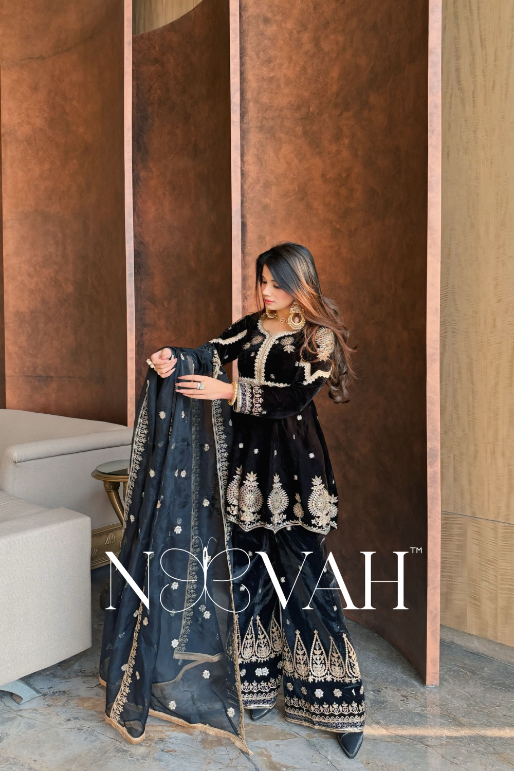 Velvet 3 pc suit with dupatta all embriodered