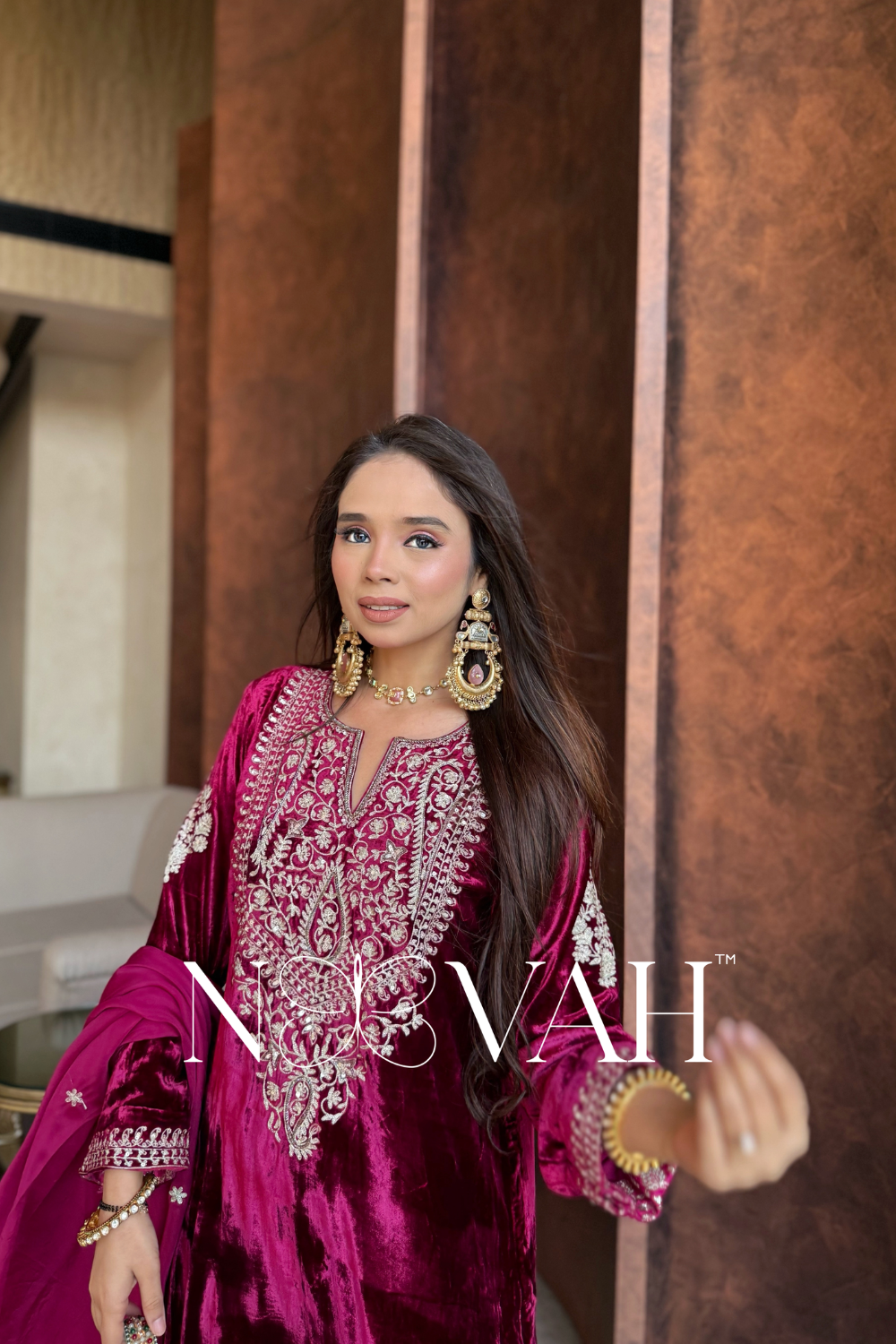 Pure velvet 3 pc suit with dupatta all embriodered