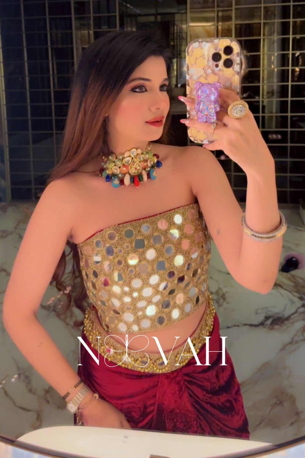 Pure velvet 3 pc cape drape and corset all glass work