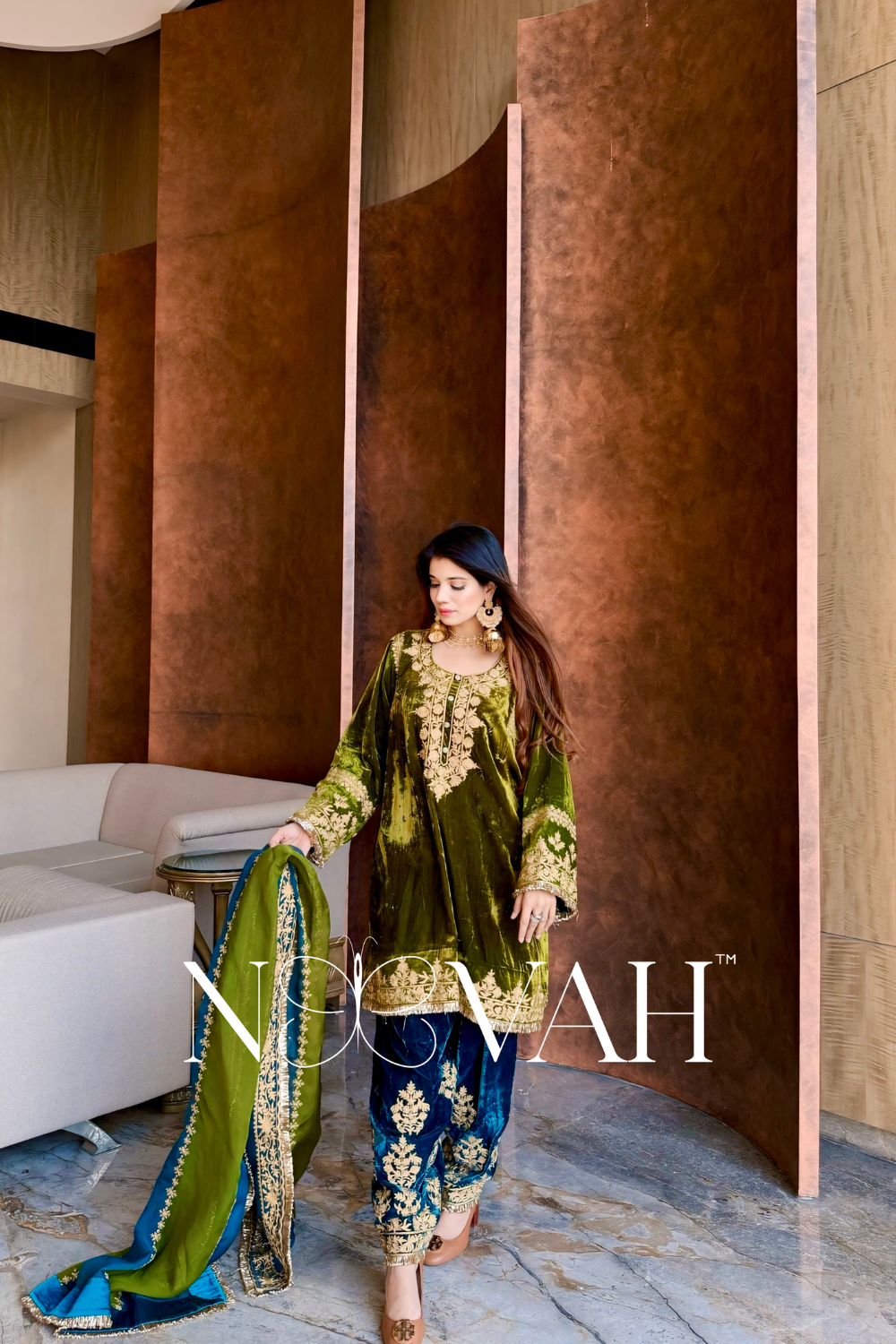 Pure velvet 3 pc suit with dupatta all embriodered