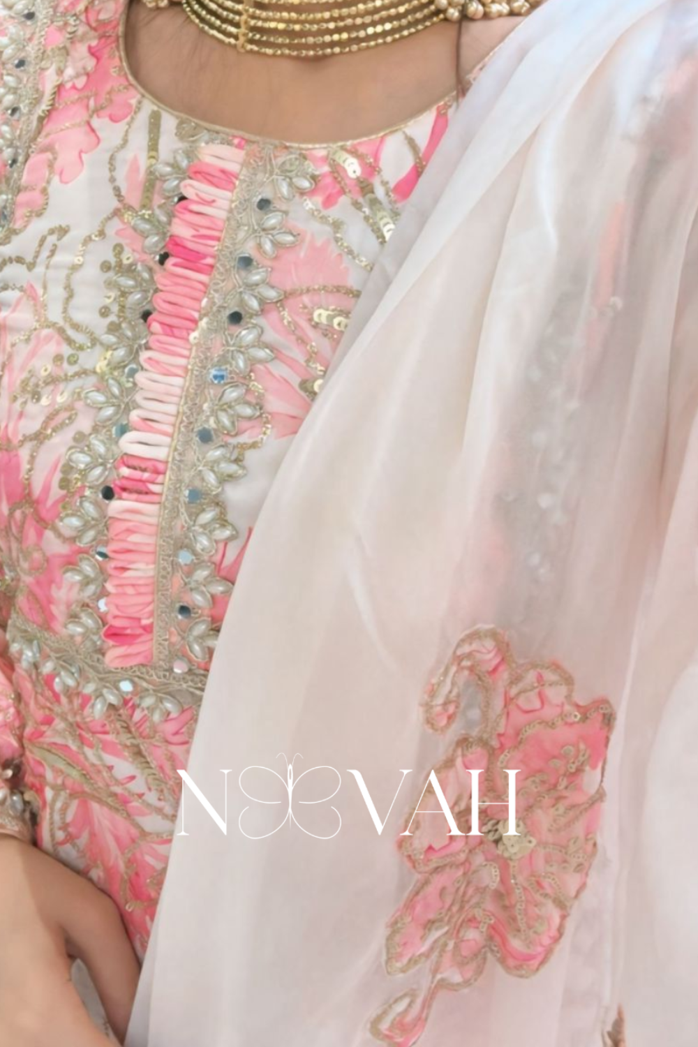 Printed and embriodered gharara suit with patch dupatta