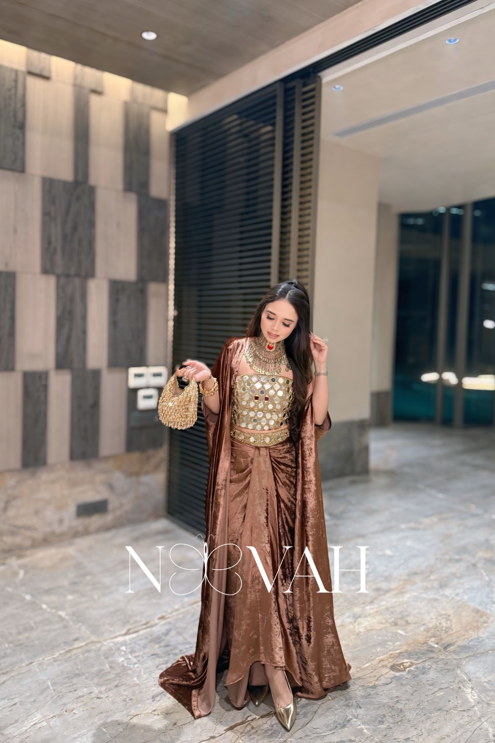 Pure velvet 3 pc cape drape and corset all glass work