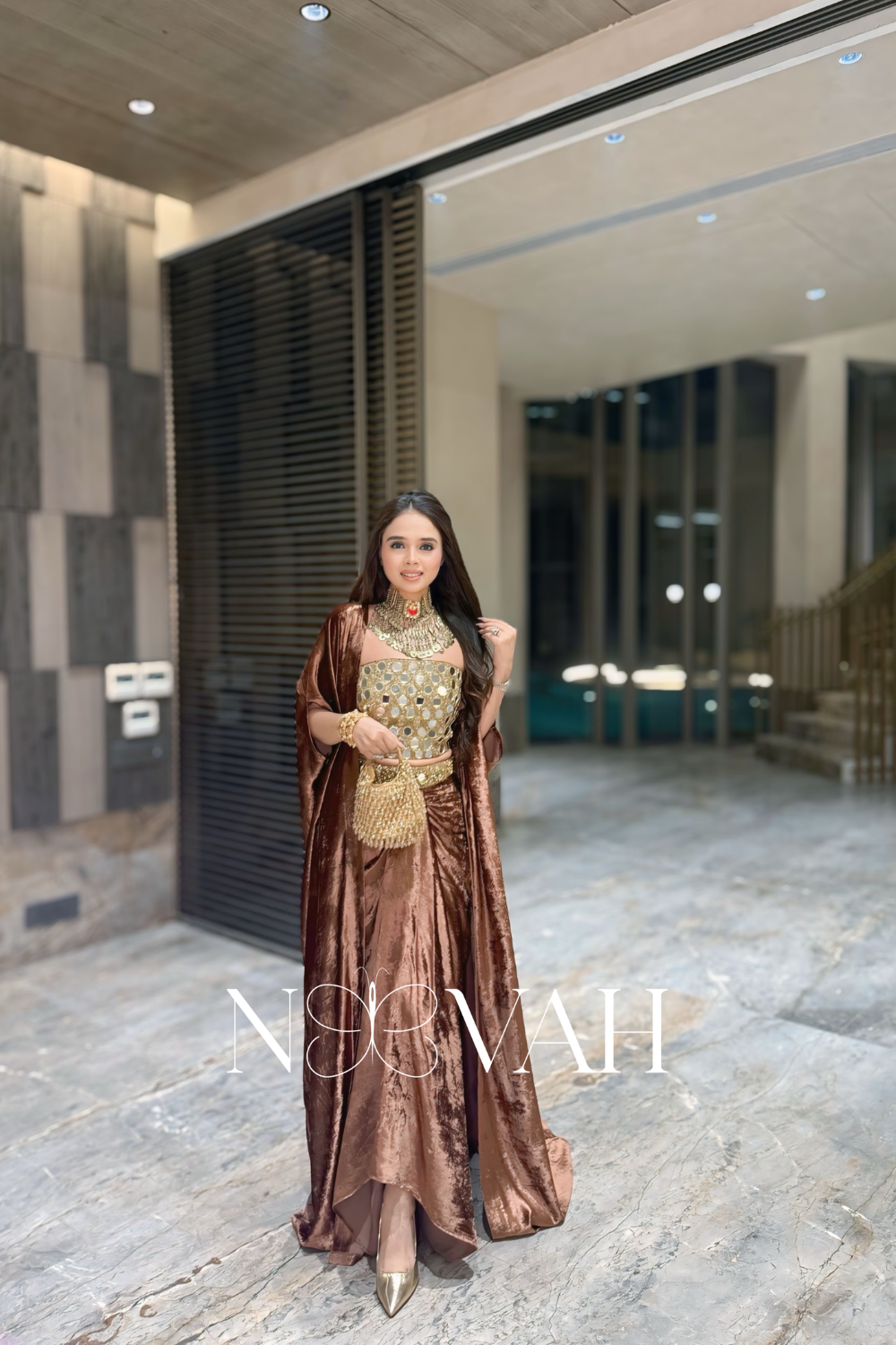 Pure velvet 3 pc cape drape and corset all glass work