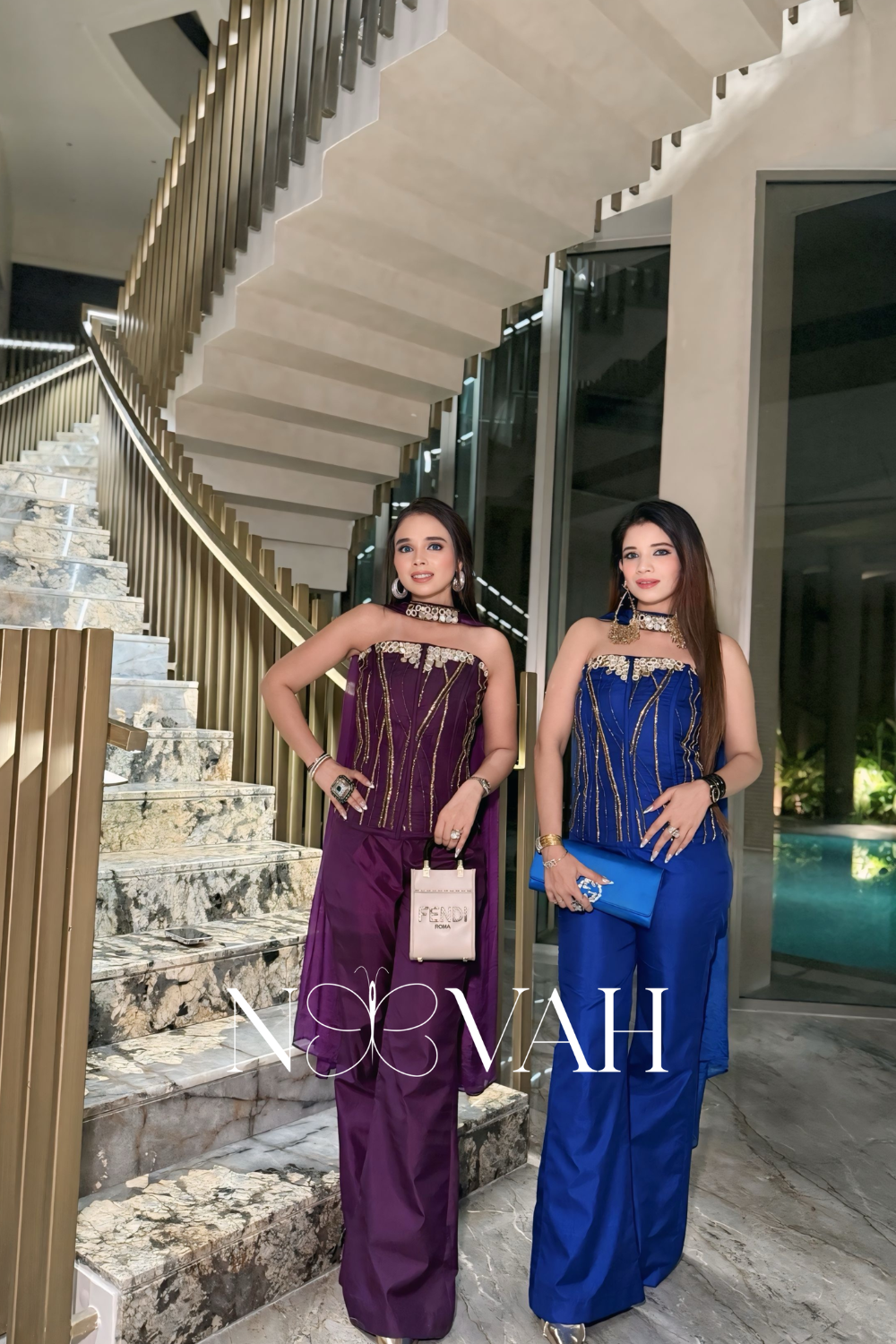 Pure silk cordset with Scandinavian scarf hand embriodered