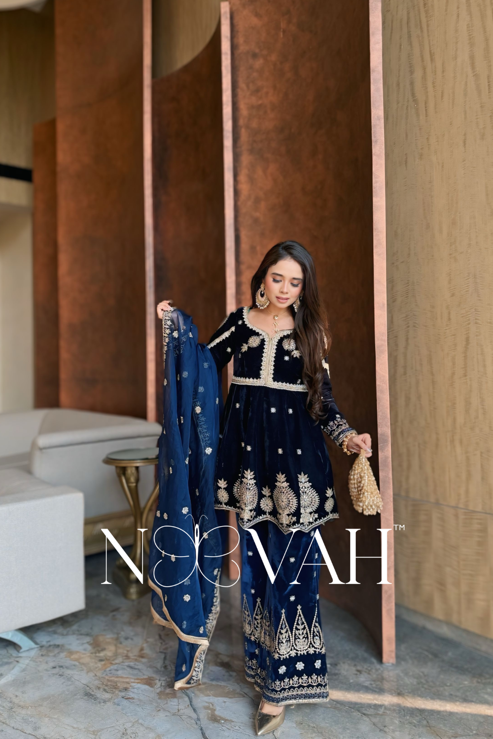 Velvet 3 pc suit with dupatta all embriodered
