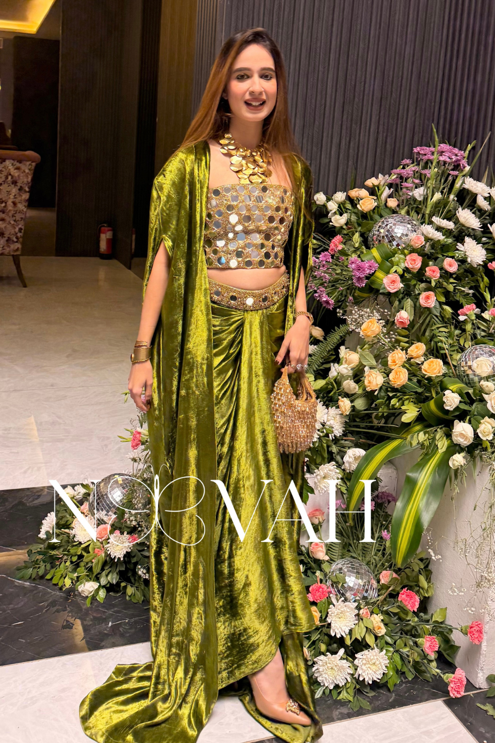 Pure velvet 3 pc cape drape and corset all glass work