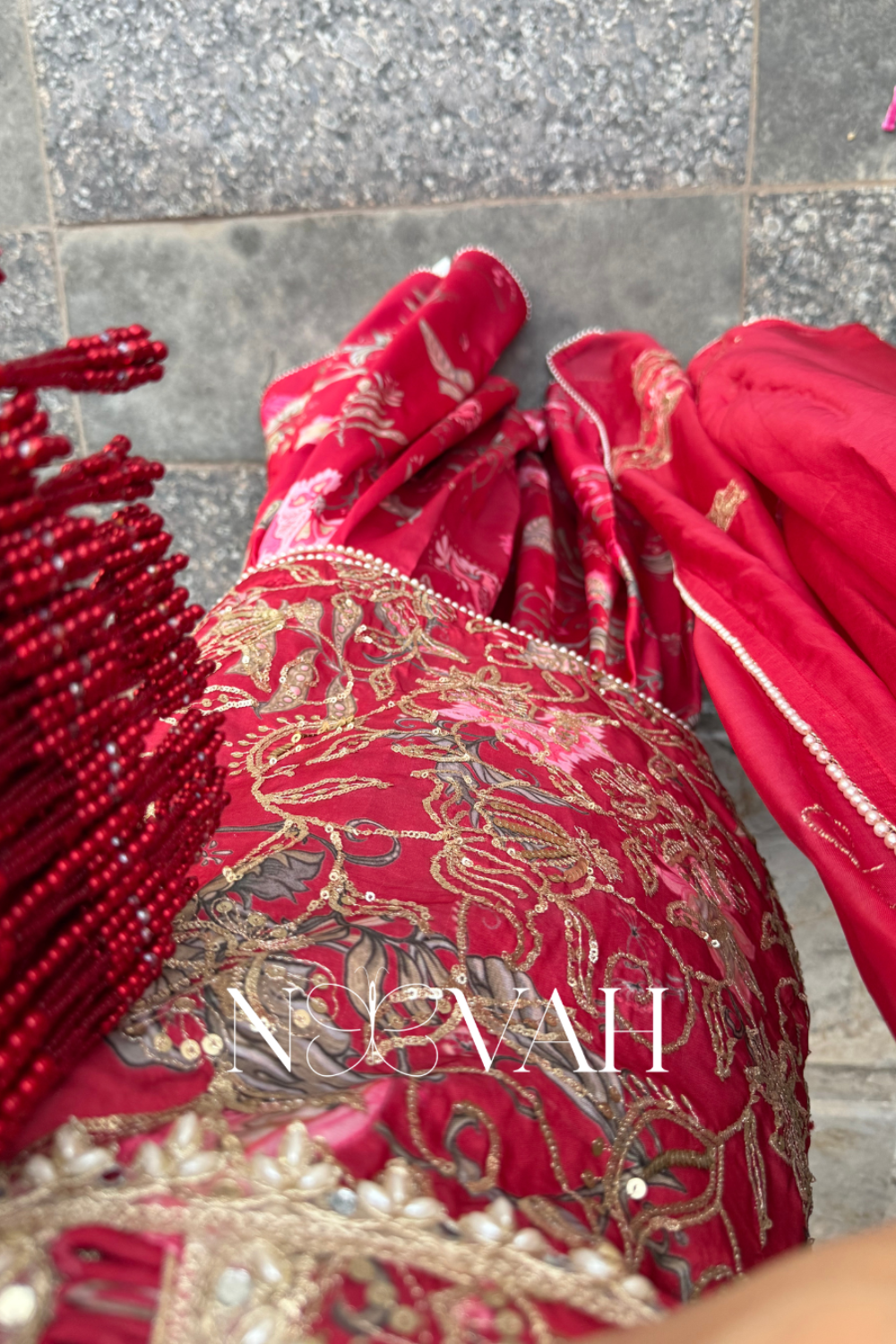 Printed and embriodered gharara suit with patch dupatta